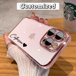 Personalised Customized Name Case For iPhone 15 14 13 12 11 Pro Max Luxury Plating Transparent Clear Soft Cover DIY 15 Pro Max