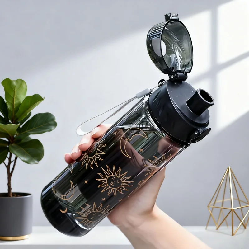 780ML Large Capacity Sports Transparent Water Bottle Leakproof Flower Plastic Drinking Bottles Outdoor Cycling Hiking Gym Jugs