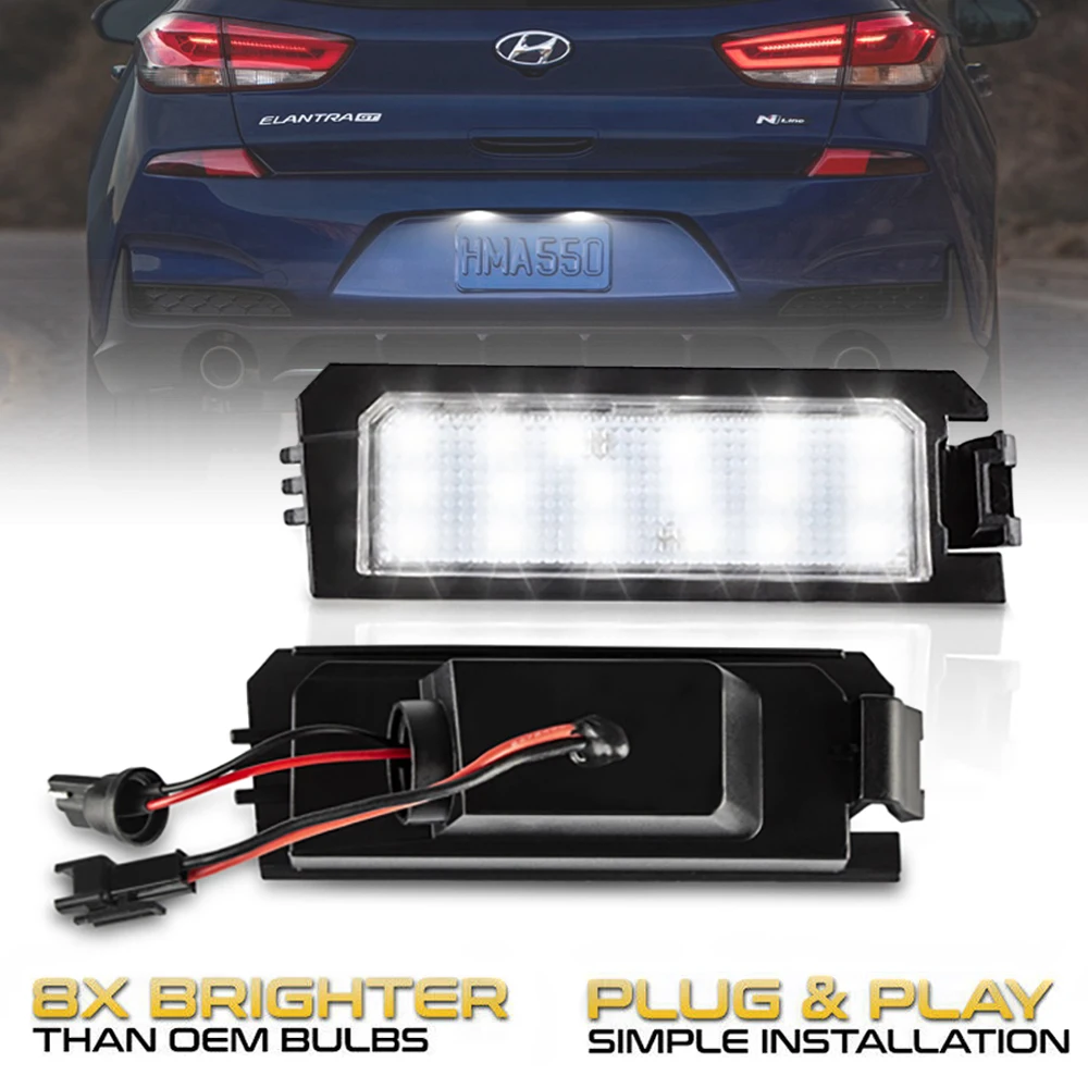 

2Pc LED License Number Plate Lights Lamps For Kia Rio Niro Cadenz 2017-up Hyundai i30 PD Elantra GT Sonata Veloster Tucson Venue