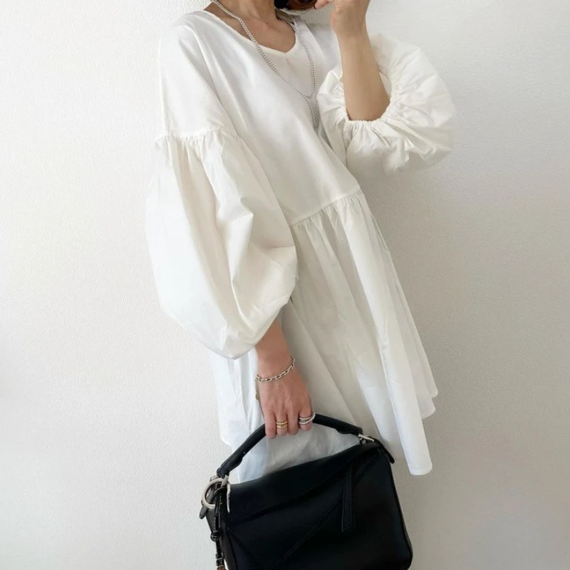 OCEANLOVE Blusas Mujer Spring Autumn Lantern Sleeve Solid Vintage Japan Style Women Shirts Elegant Loose O Neck Blouses