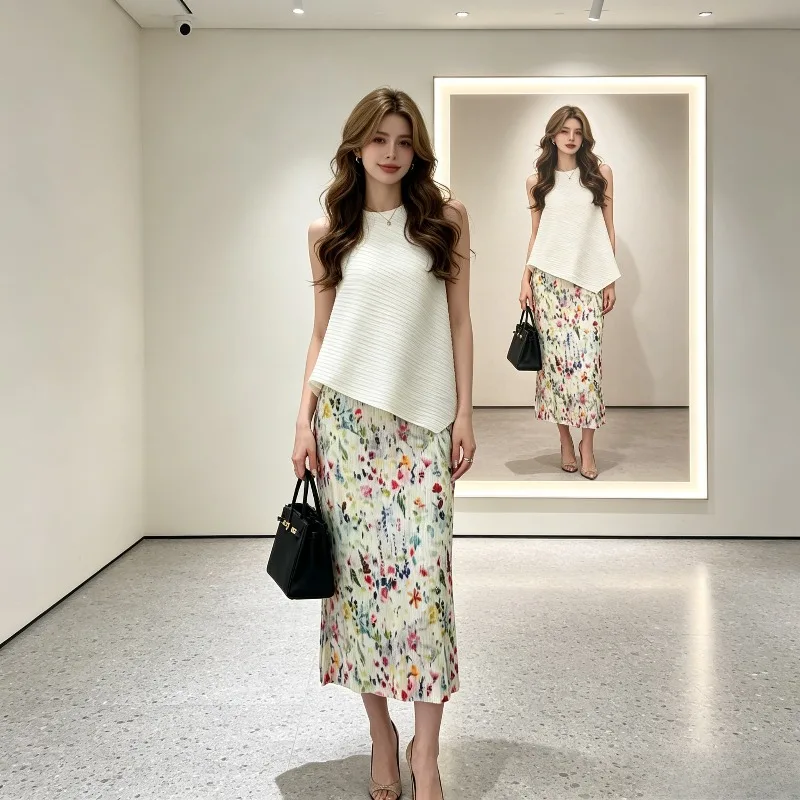 Miyake Pleated Spring Floral Mid-Length Skirt 2026 Original New Fashion Versatile Pleated Casual Top High-Waisted Skirt Pleat