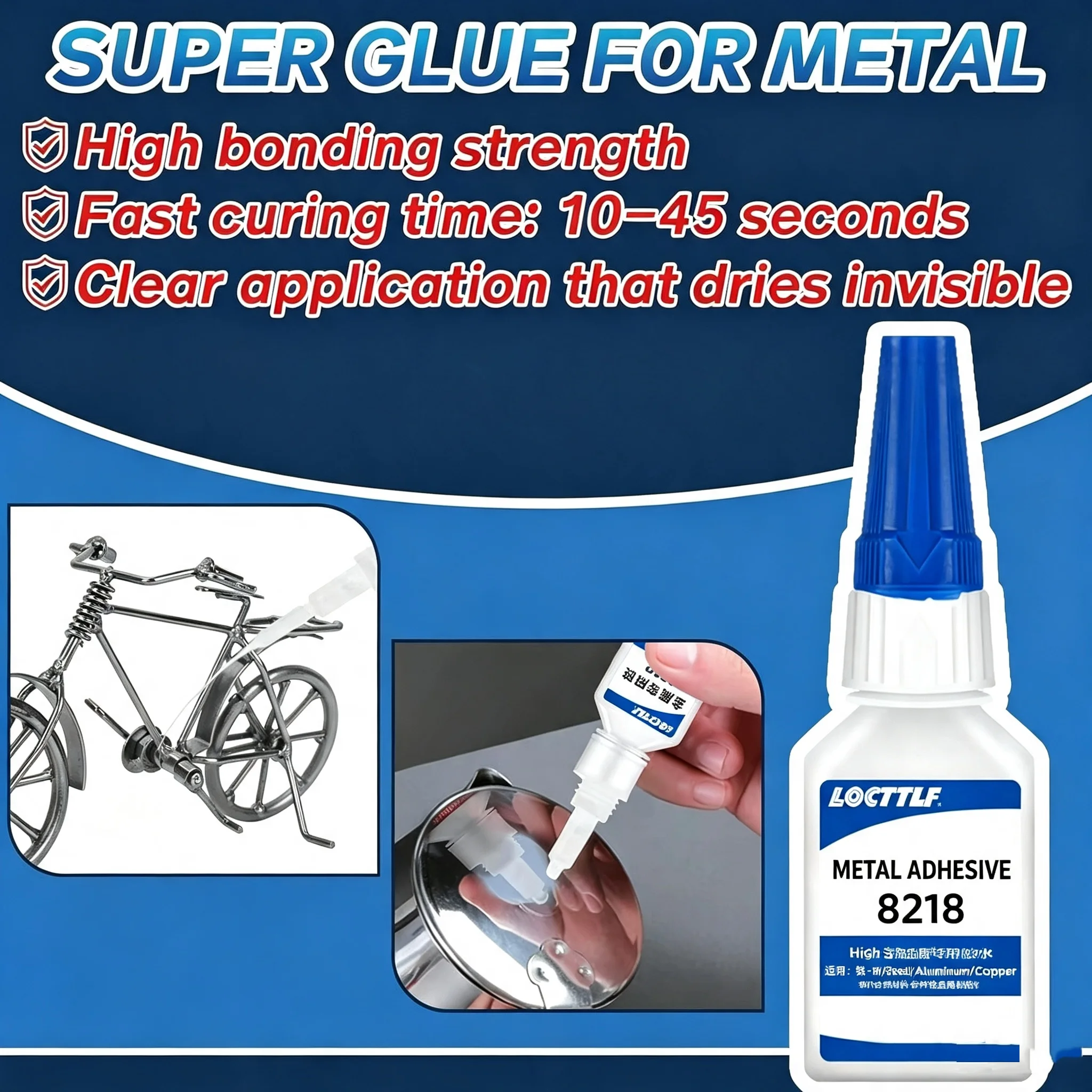 Metallkleber 20g Superkleber für Metall Sofortiger Transparenter Klebstoff für Stahl Zink Aluminium DIY und Mehr Wasserfest Hitzebeständig