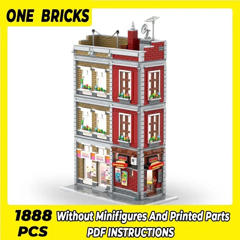 Moc Building Bricks Street View Model Hot Dogs And Donuts Store Technology Modular Blocks Gifts Christmas Toys DIY Sets Assembly