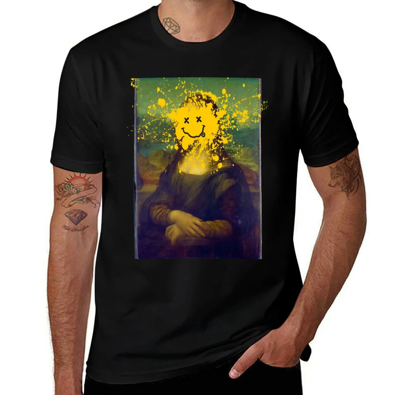 

Mona Lisa Funny splat and smiley T-Shirt sublime street wear mens big and tall t shirts