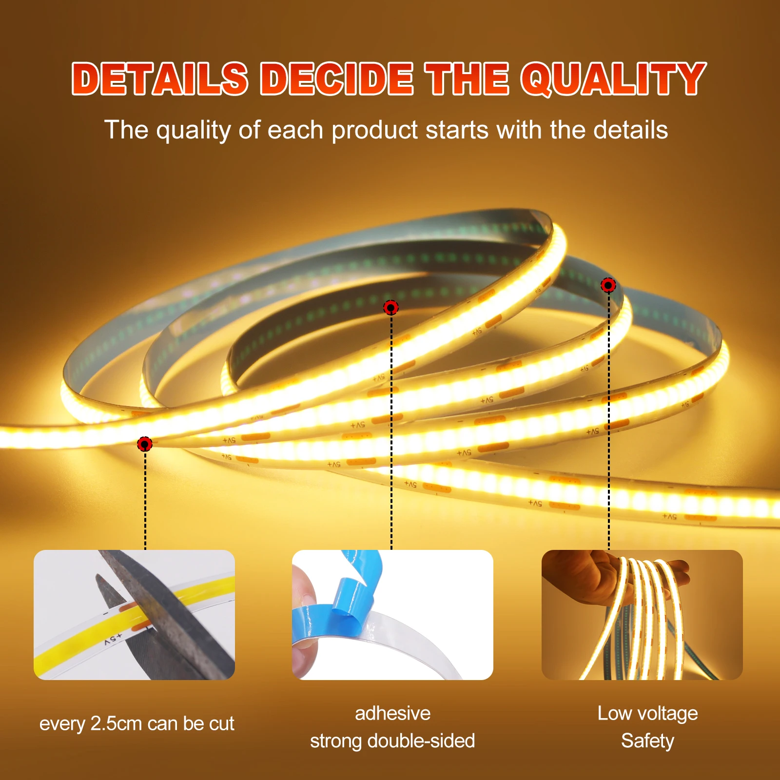 COB Lights LED Strip Touch Dimmer Flexible Diode Tape 5V USB Linear Indoor Lighting Lamp Room DIY TV Mirror Backlight Wall Decor