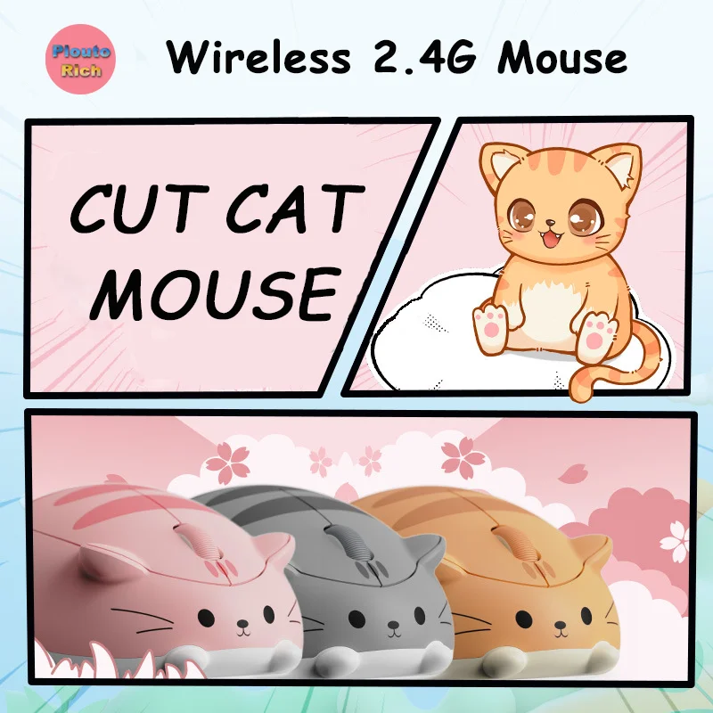 

Cute Cat Mouse Wireless 2.4G Mause Low Noise Button Delicate Hand Feel Office Use Play Gme Creative Design Gift Girl Like Mice