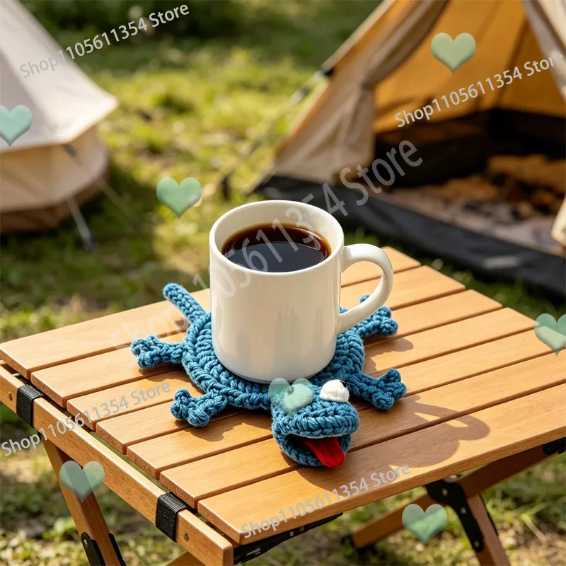 Lizard Cup Mat, Cute Animal Crochet Squirrel Coasters Heat Resistant Funny Crochet Coasters Woven
