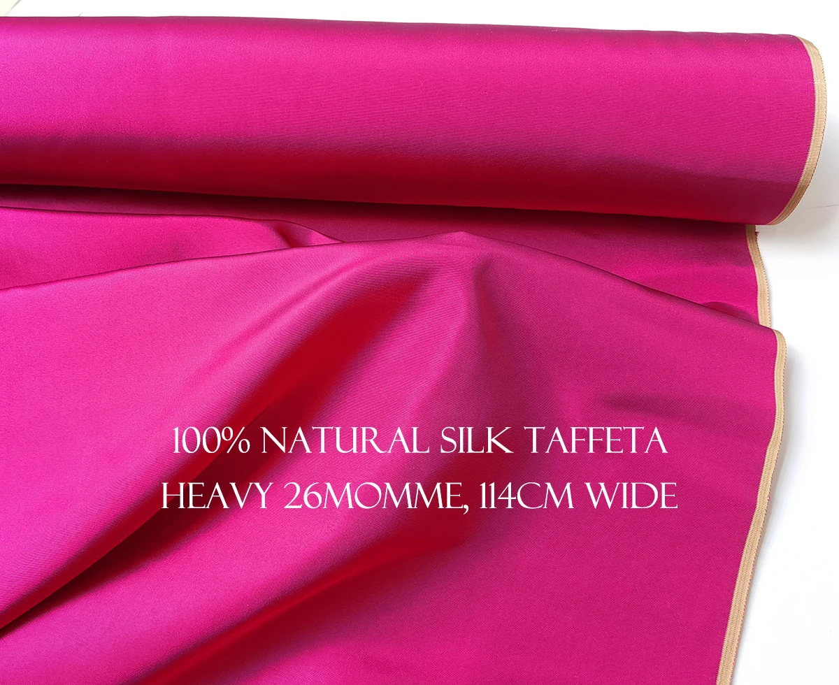 1Meter X 1.14 Meter Hot Pink Pure Natural Silk Taffeta Material Heavy Silk Evening Dress Fabric Shaped Silk