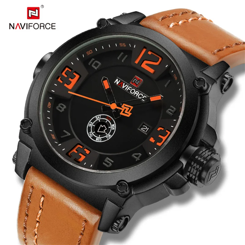 Naviforce Topmerk Luxe Mannen Sport Horloges Mannen Militaire Lederen Quartz Horloge Mannelijke Waterdichte Klok Relogio Masculino