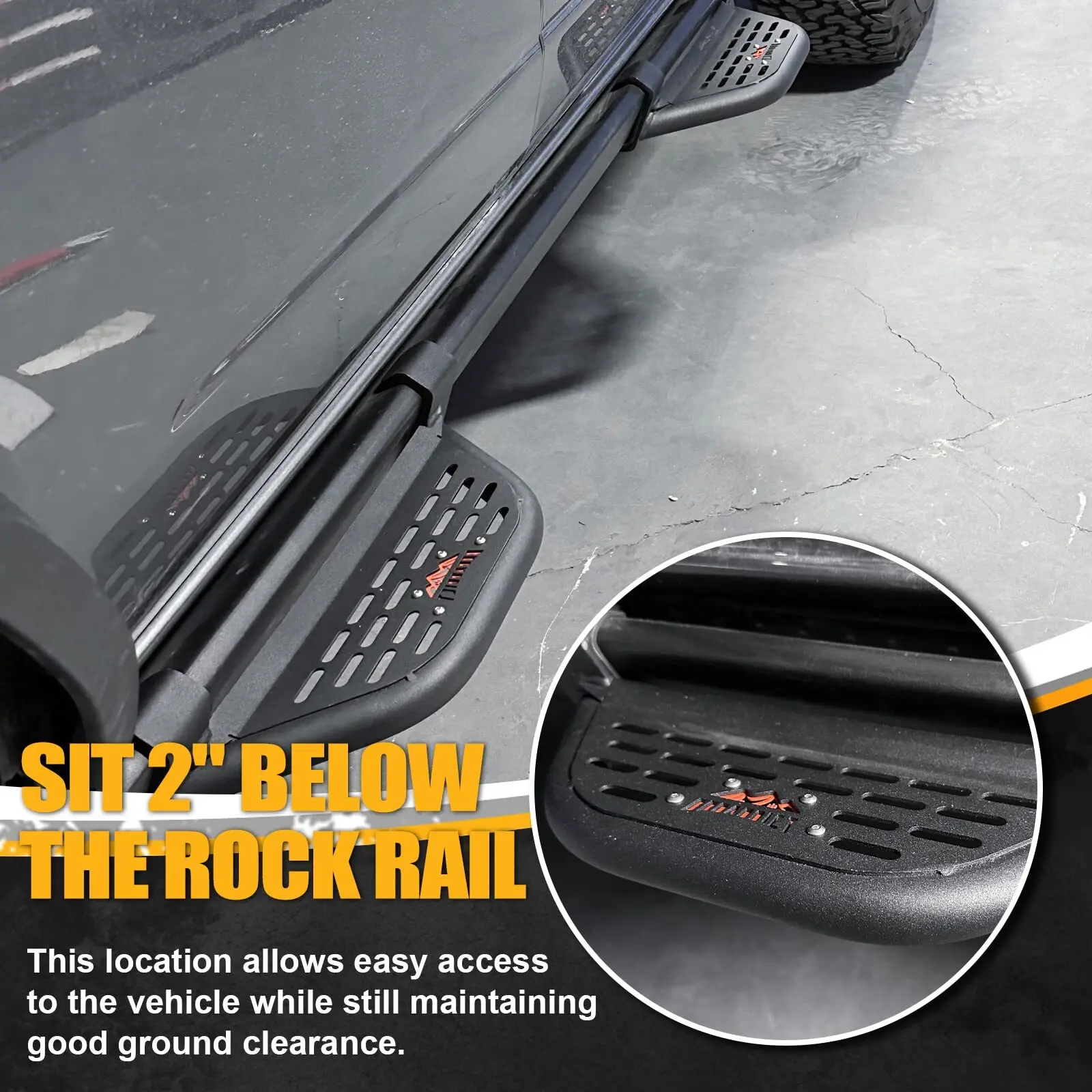 4X EZ-Steps لـ 2021-2024 Ford Bronco 4-Door، إضافة إلى OEM Rock Rail أسود جديد
