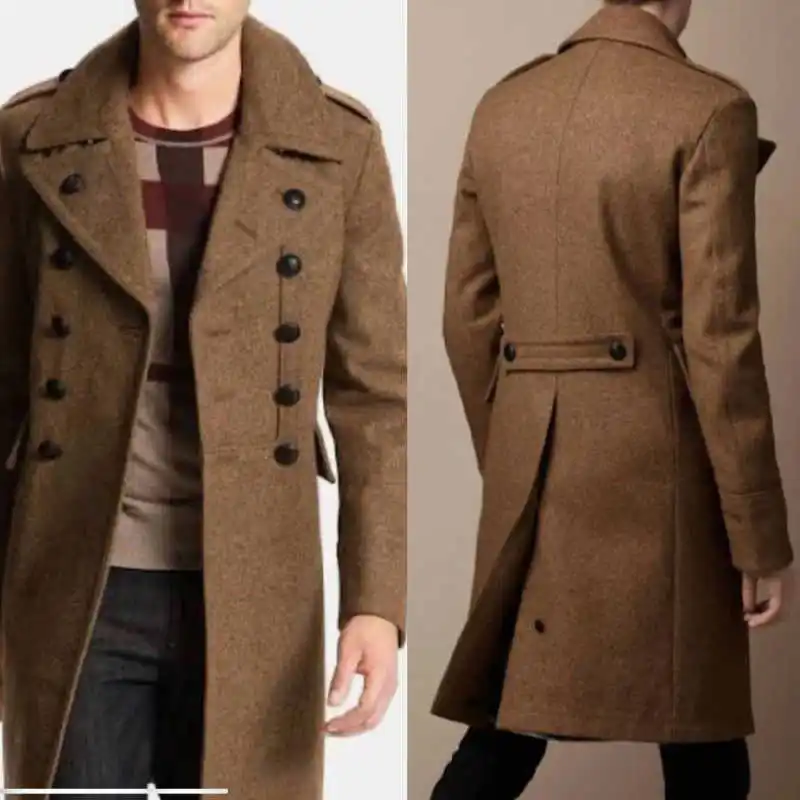 Fashion Men's Wool Blend Overcoat 1 Piece Double Breasted Coat Autumn and Winter Warm Long Style Costume Customized