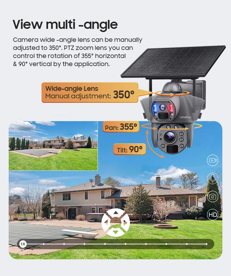 SHIWOJIA 36X ZOOM 12MP 4G SIM Solar Camera Outdoor 360° Wireless WIFI Battery Security Cameras with Solar Panel PIR Night Vision