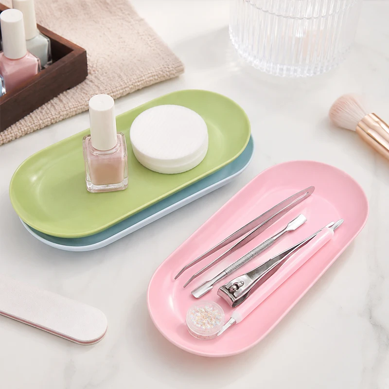 Plastic Cosmetic Storage Tray Nail Art Equipment Plate Oval Manicure Tweezers Storage Tray Jewelry Storage Tray