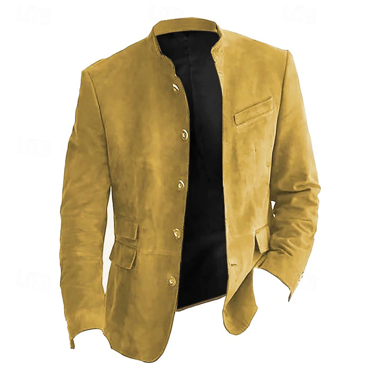 

Повседневный пиджак Ретро Мужская рабочая куртка с воротником-стойкой и несколькими карманами Однотонный топ Однобортный пиджак Модные