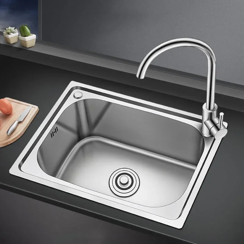 Thickened Stainless Steel Simple Wash Basin Vegetable Washing Household Single Slot Bracket Dishwasher Kitchen Sink Shelf