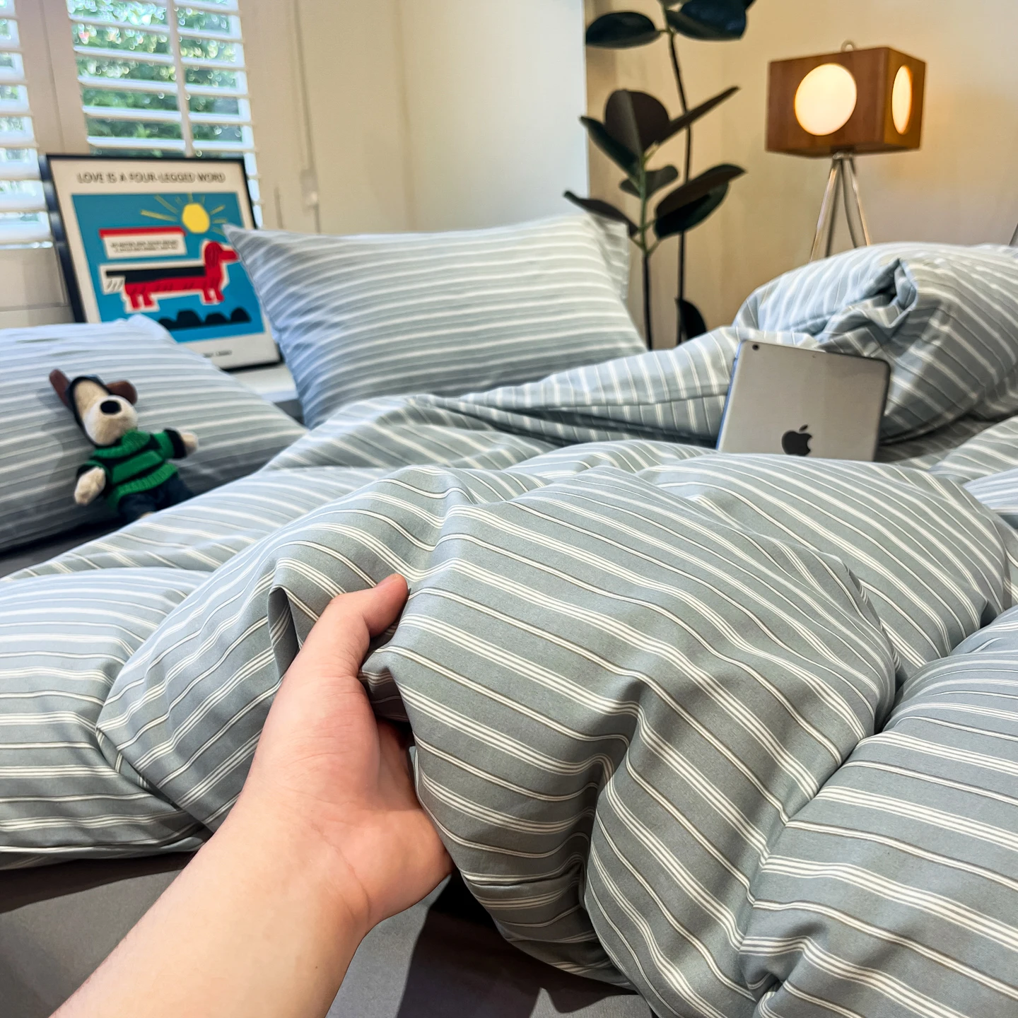 Stripe Style Microfiber Bedding Set 3‑Piece ,1 Duvet Cover & 2 Pillowcases,Soft Breathable Wrinkle‑Resistant Duvet Cover Set