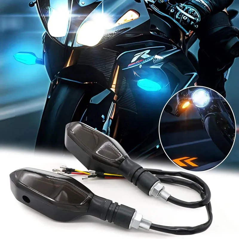 2Pcs Universal Motorcycle LED Turn Signal Lamp Motorcycle Front Rear Blinkers Warn Light  with Arrow Sign Projection Waterproof
