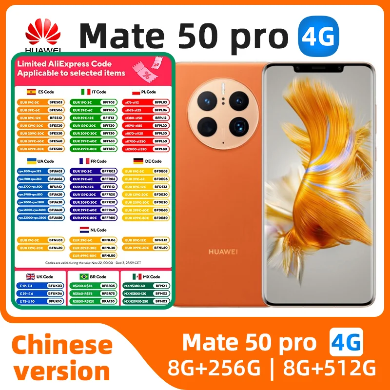 هواوي-هاتف ذكي mate 50 pro ، هاتف محمول بشاشة 6.74 بوصة ، 256 جيجابايت/512 جيجابايت ، سنابدراجون 8 + gen 1 ، هارمونيوس 3.0 ، nfc