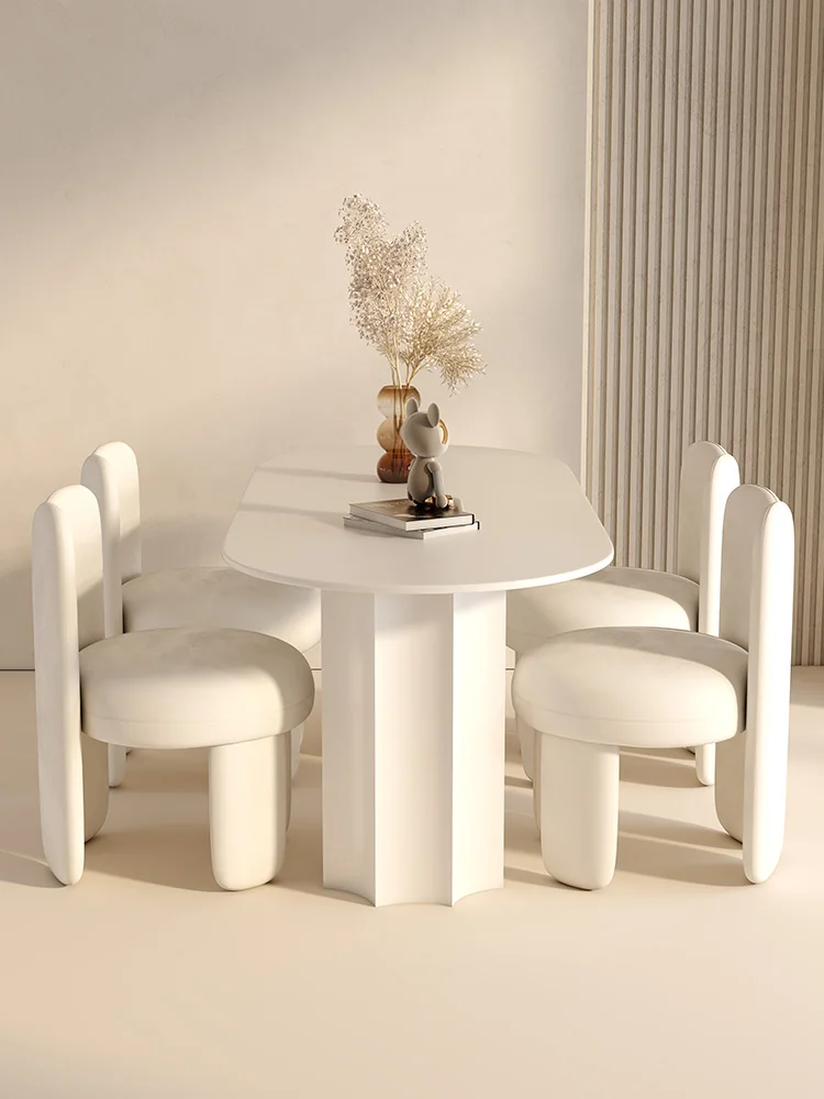 Cream Wind Rock Plate Dining Table Light Luxury Modern Creative New Home Restaurant Oval Dining Table and Chair Combination