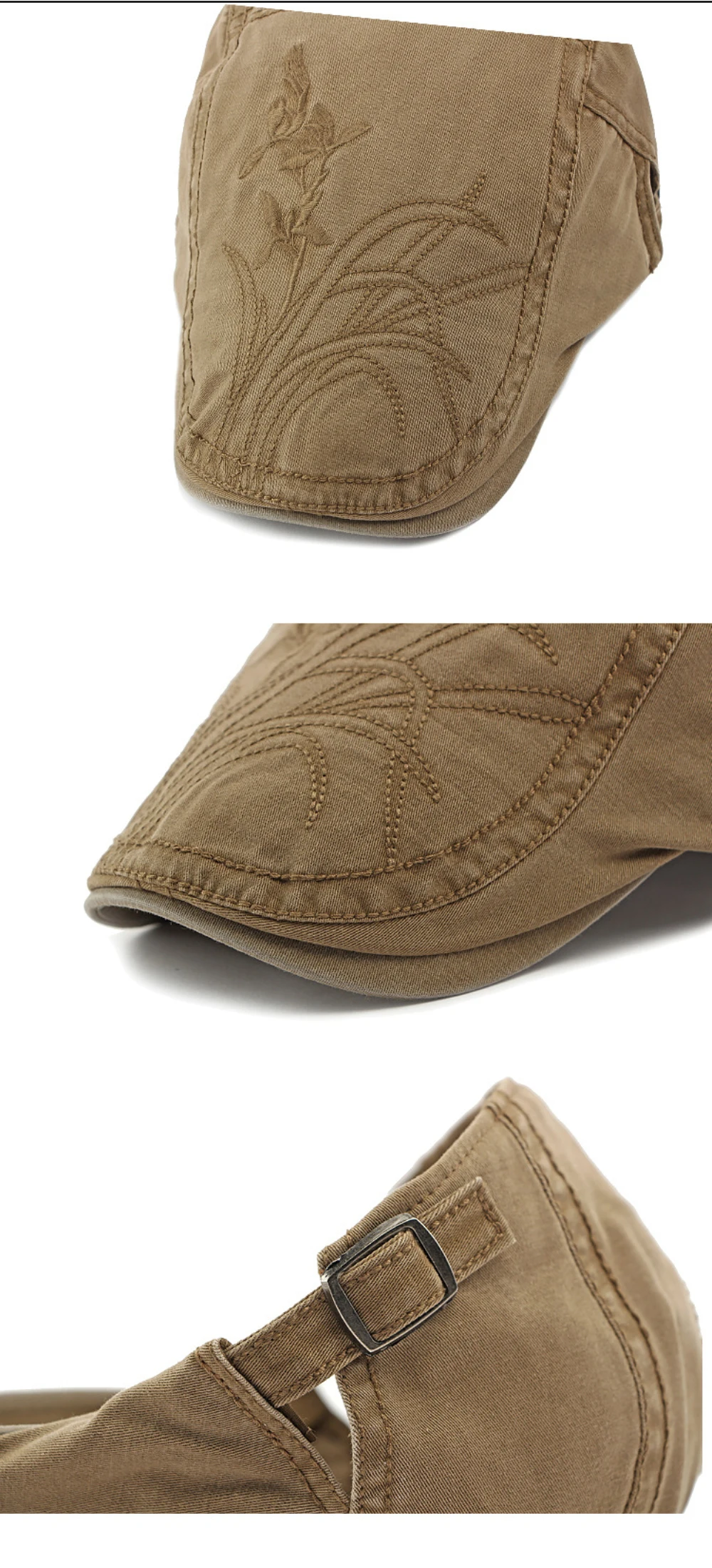 HT4406 Baskenmützen für Herren und Damen, Vintage Künstler-Mütze, Unisex Baumwoll-Flachmütze, Frühling Verstellbare Blumen-Baskenmütze – Detail 13