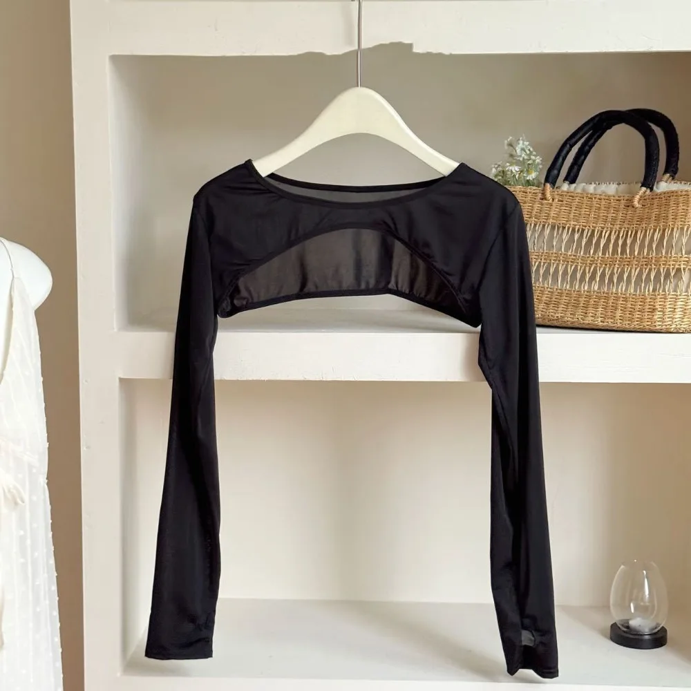 

Ultra-thin Long Sleeve Crop Top Quick-Drying Anti UV Long Ice Silk Sleeves Short Blouse Solid Color One Piece Sunscreen T-shirt