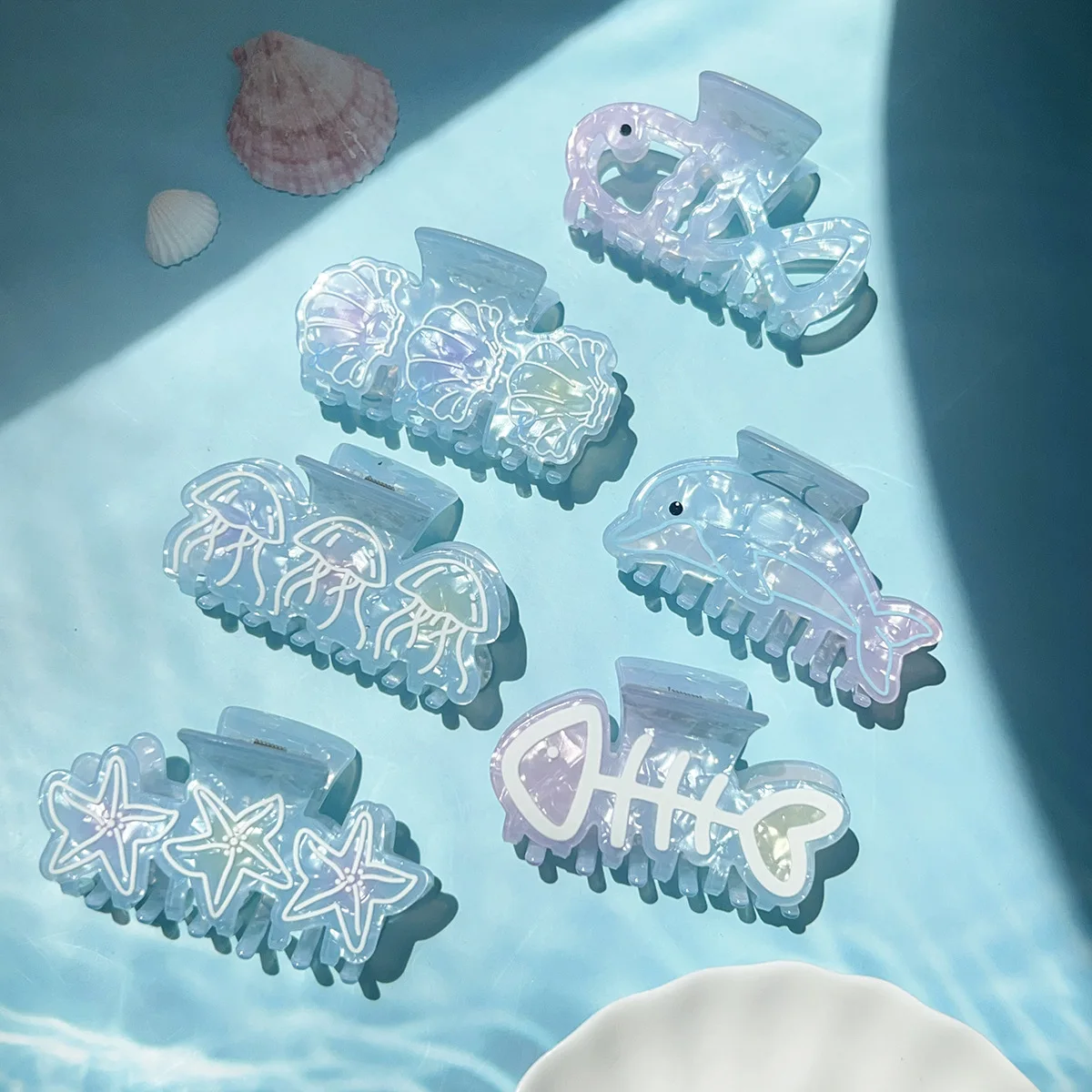 Neue Ozean Serie Hai Clip Nette Süße Seestern Shell Clip Farbverlauf Blau Delphin Fisch Knochen Haar Clip Haar Zubehör