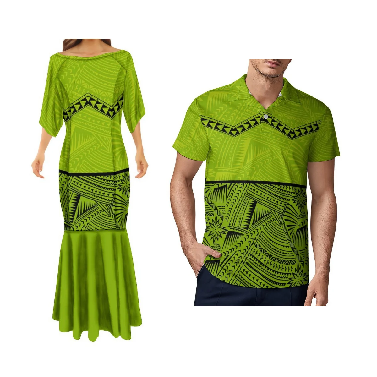 

Samoa Exquisite Couple Suit Matching Polynesian Casual Men Polo Shirt Polynesian Women Fishtail Dress Welcome Customization