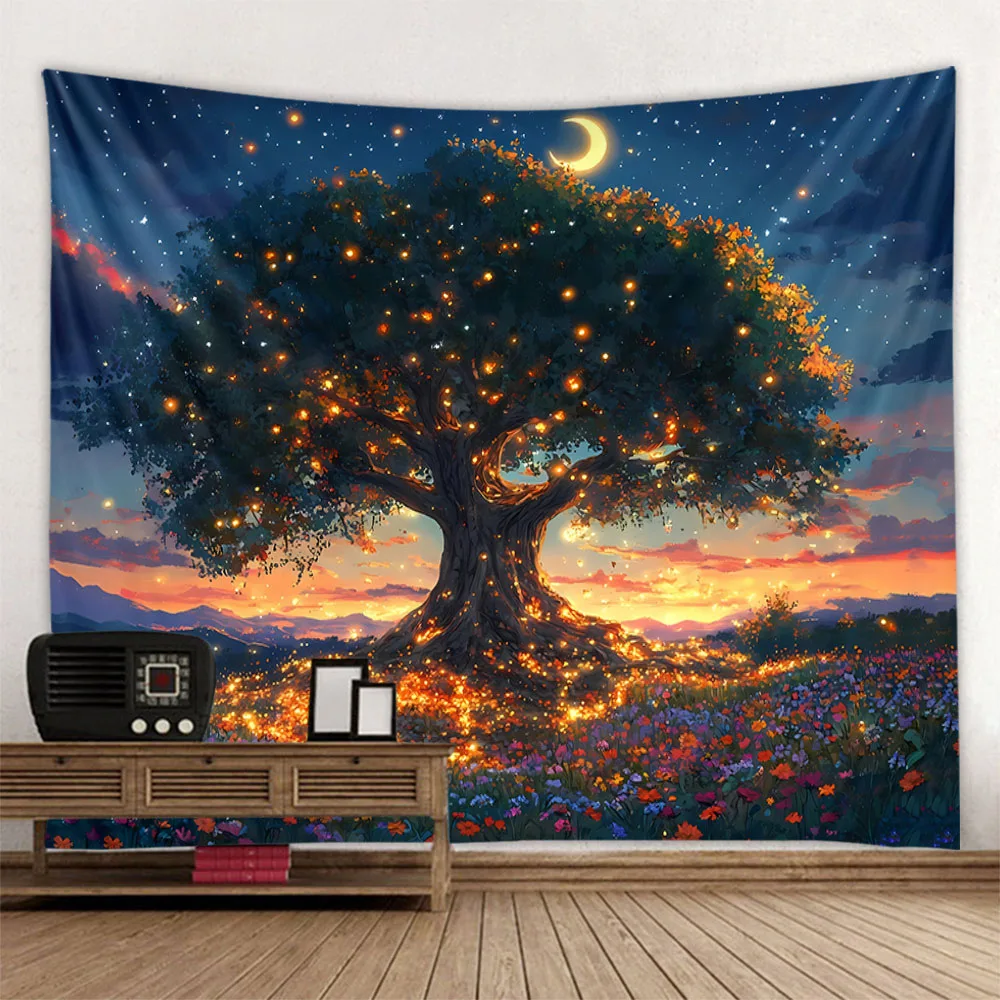 

Dreamy Tree Night Sky Tapestry, hanging on the wall, multi size and multi pattern background cloth living room decoration poster