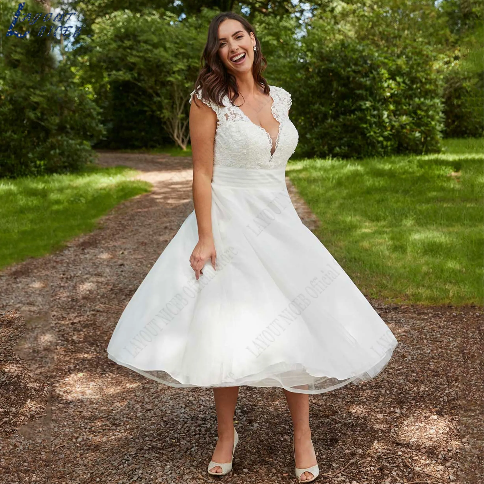 NICEB-vestido de novia de tul con cuello en V, traje de novia con botones traseros, personalizado, talla grande, 2024Diseño calcomanías niceb cuello V vestido de boda en forma de a aumento de tamaño vestido de novia de