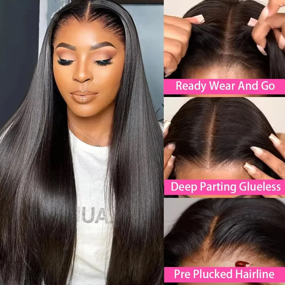 40 Inch Pre Cut Bone Straight Glueless Wigs Human Hair 5x5 Ready To Wear Brazilian Straight Lace Front Wig For Women Pre Plucked