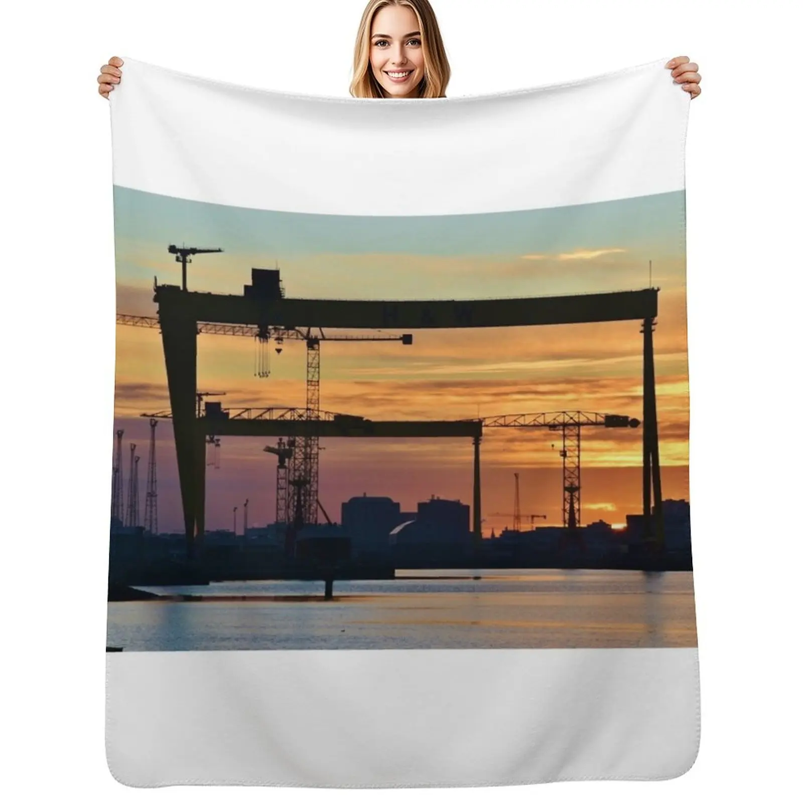 Belfast Titanic Cranes Sunset Throw Blanket Thin For Baby Extra Large Throw halloween wednesday Large Blankets
