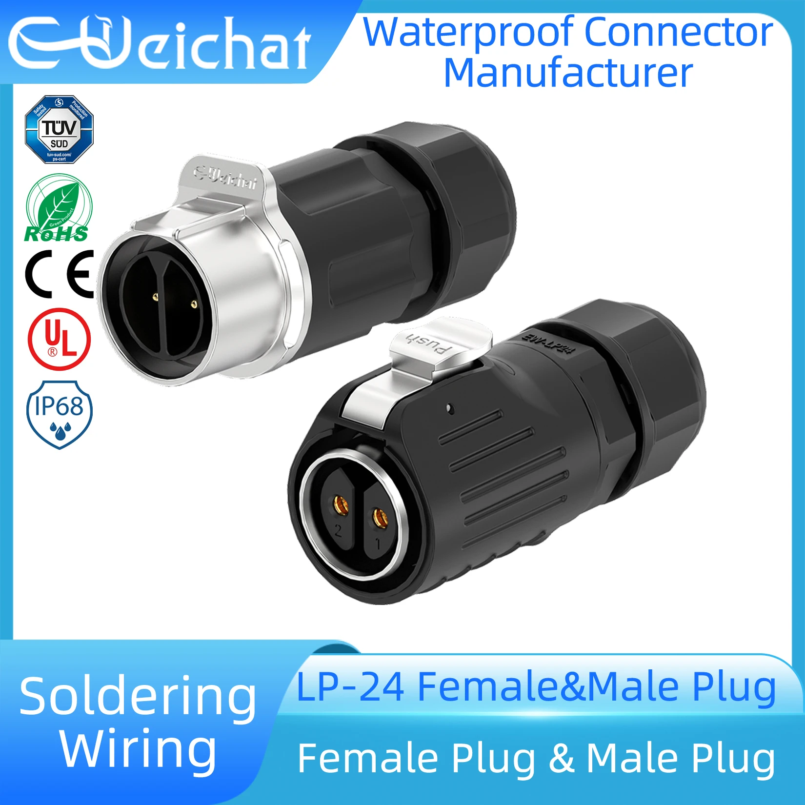 

LP24 IP68 Waterproof Connector Industrial Circular Aviation Electrical Connector M24 2-24 Pin Female Plug + Male Plug