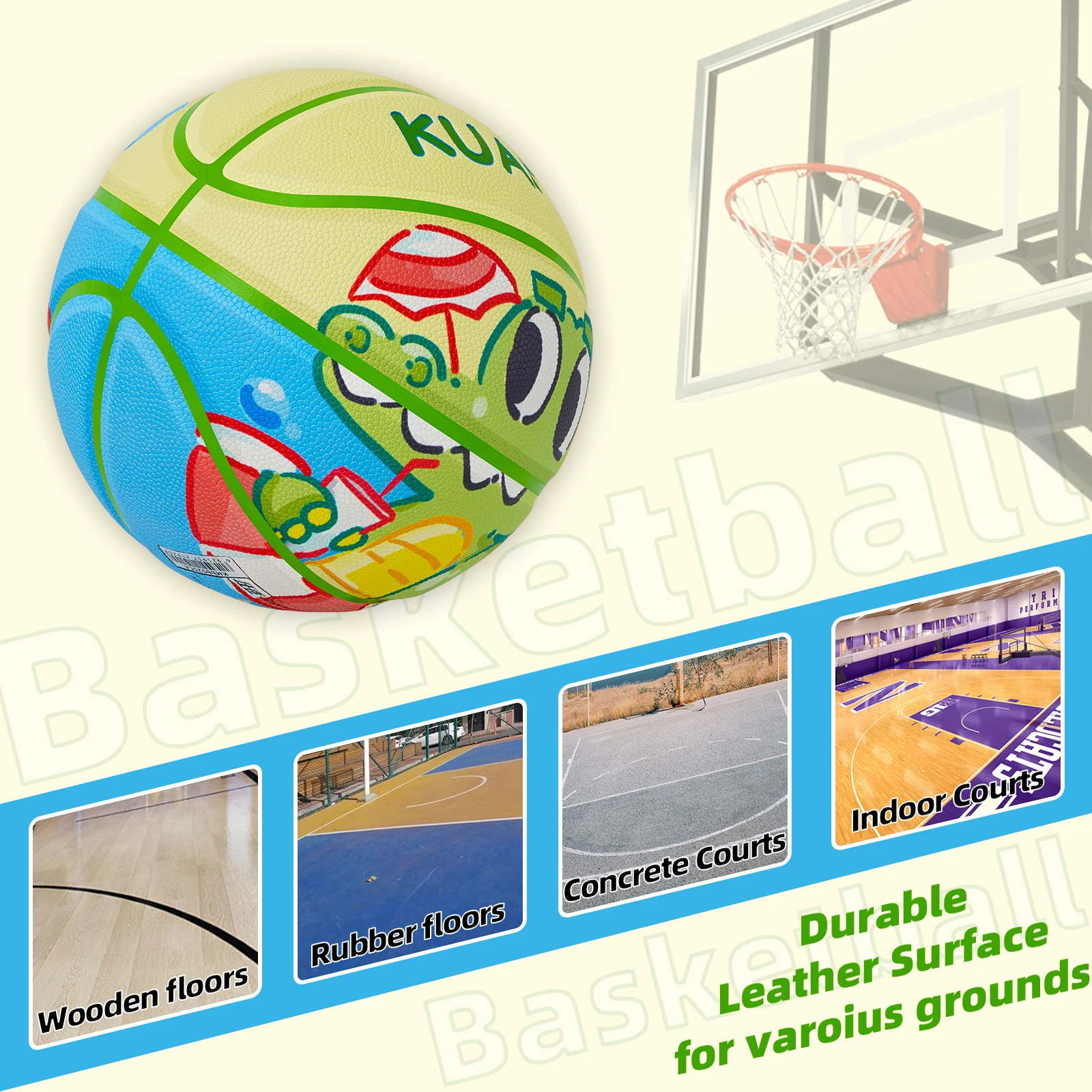 Kuangmi Crocodile Basketball Size 5 (27.5 นิ้ว) สําหรับเด็กชายและเด็กหญิงวัยรุ่น เกมบาสเก็ตบอลในร่ม/กลางแจ้ง KMBB525