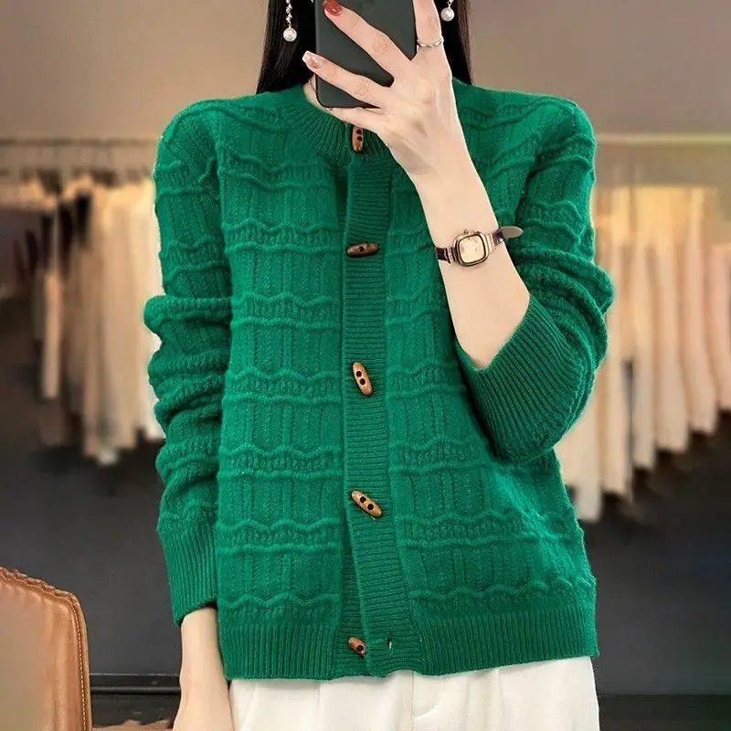 Autumn Winter Women Vintage Simple Single Breasted Knitted Cardigan Korean Female Solid Long Sleeve Loose Chic Outerwear Sweater