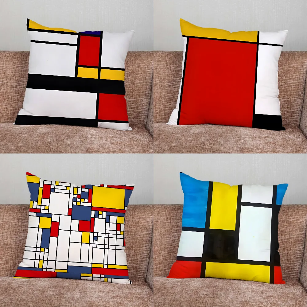 

Mondrian Color Square Art Pillow Case For Home Bedroom Car Office Decoration Living Room Sofa Cushion Cover Suitable