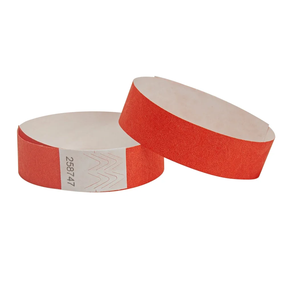 Tyvek Wristbands with Series Numbers, Monochromatic, Red Color, ID Wristbands for Party Events, 500 PCs, 3/4 in, New