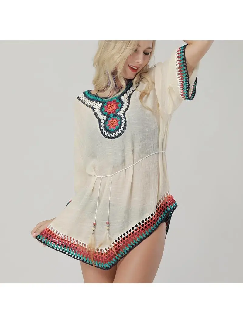 

Bikini Beach Dr Large Size Loose Hook Flower Pattern Beach Cover up ular Outdoor Cam Travel Clothing for Women