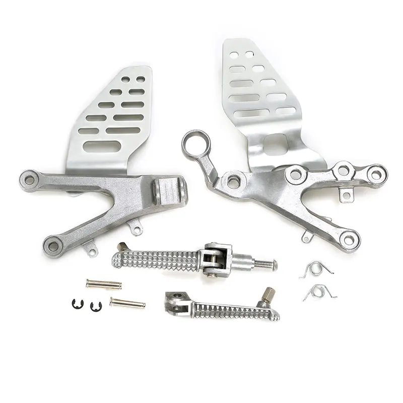 Motorcycle Silver/Black Front Foot Pegs Footrest Bracket Set For Yamaha YZF R6 2006-2016 2007 2008 2009 2010 2011 2012 13 14 15