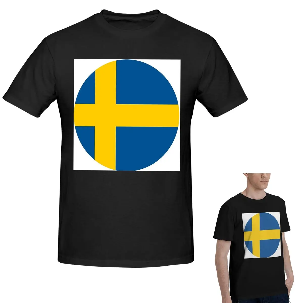 

100% хлопок, круглая футболка с шведским флагом Швеции, мужская забавная футболка большого размера, мужские летние рубашки с круглым вырезом, топы, S-6XL