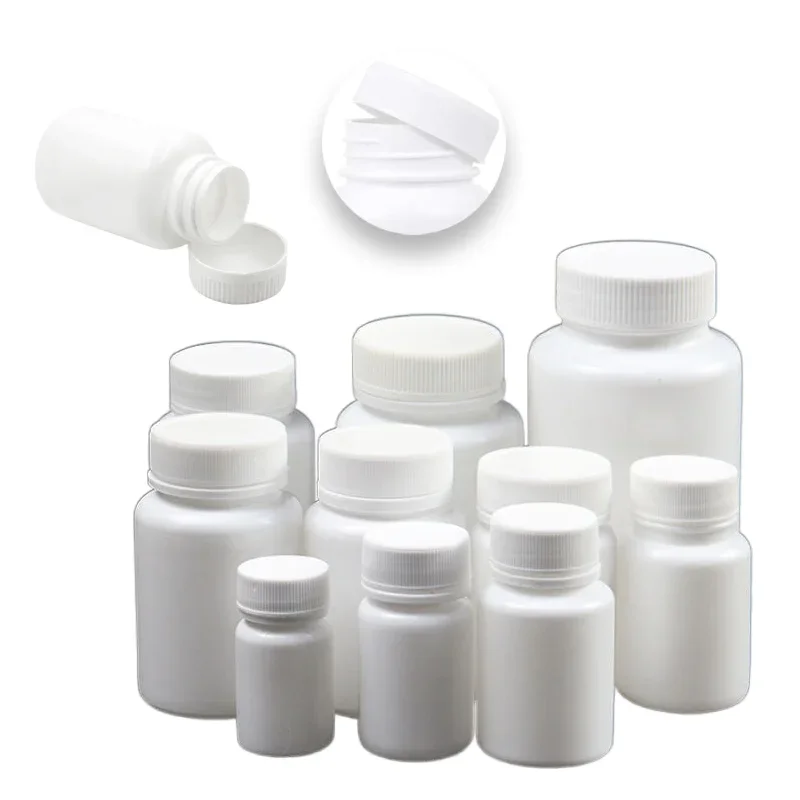 30PCS 15ml-100ml Empty Medicine Pill Bottles with Screw Cap White Plastic Vials Liquid Solid Powder Capsules Case Tablet Storage