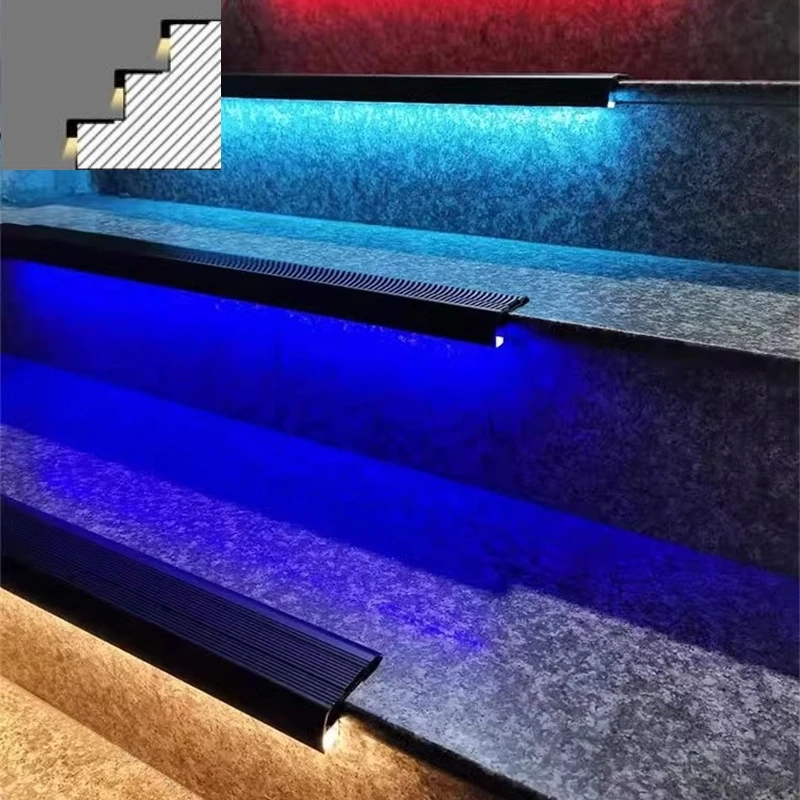 0.5m/1m Anti-Slip Stair Corner LED Aluminum Profile Safety Backlight Step Channel Cover Edge Protector Deck Hard Bar Strip Light