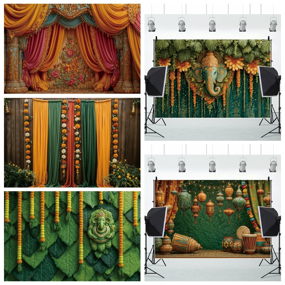 

Indian Garlands Diwali Backgrounds Marigold Flowers Curtain Puja Ganpati Pooja Traditional Birthday Wedding Party Decor Backdrop