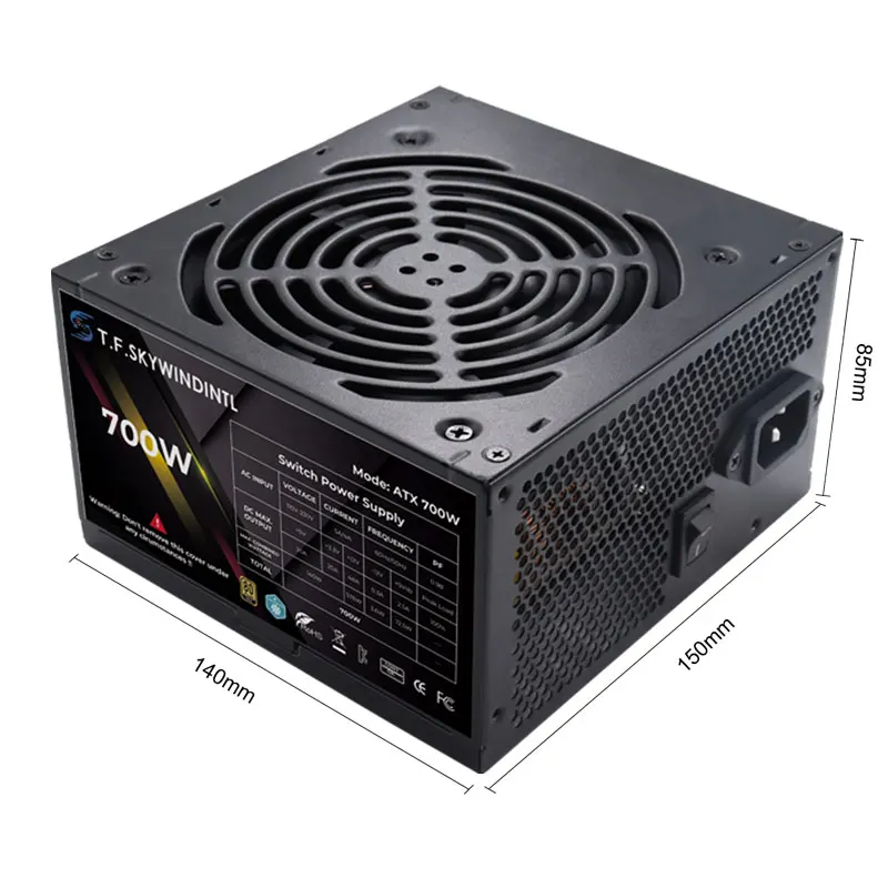 T.F.SKYWINDINTL PC Power Supply Unit 700 watt power supply Black Gaming Quiet 120mm Fan 24pin 12V ATX Desktop Computer PSU