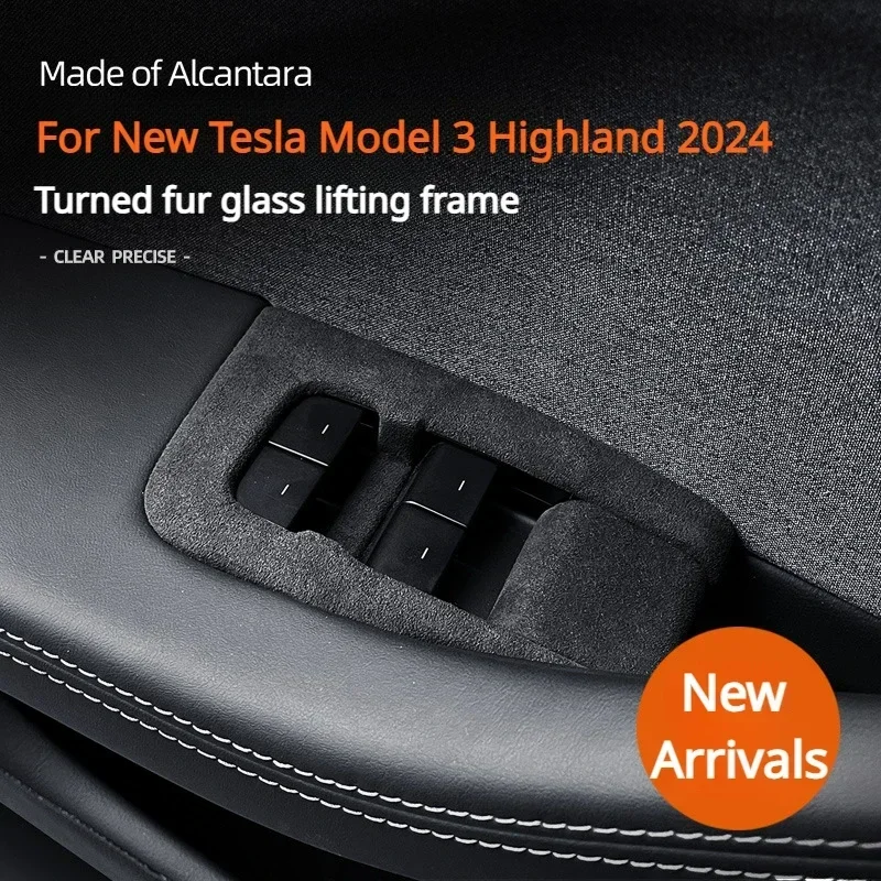 Para tesla modelo 3 highland 2024 feito de alcântara interruptor de elevador de janela de carro painel de controle botão guarnição adesivo acessório
