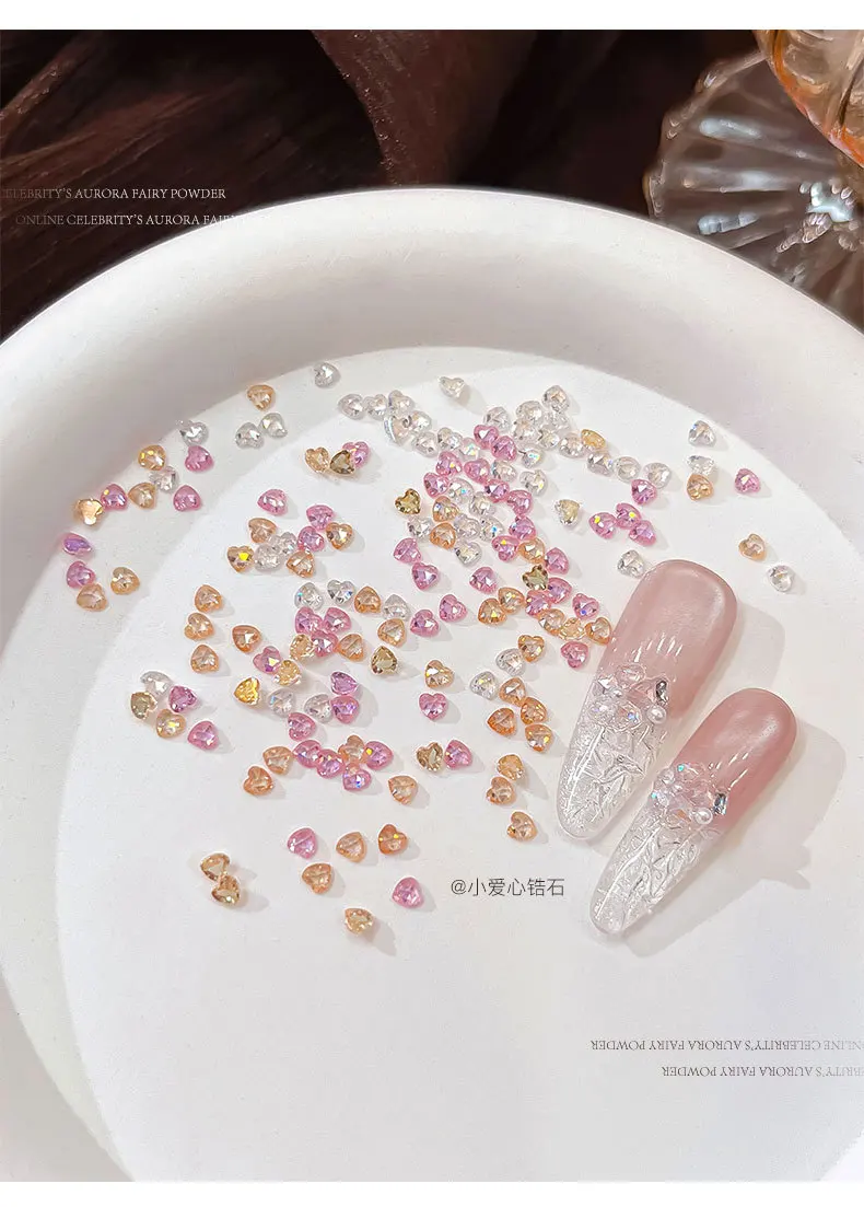 20 stücke Koreanische Liebe Zirkon Nail art Charms Nagel Zubehör Super Flash Bunte Pfirsich Herz Flache Mini Nagel Diamant 3D Dekorationen