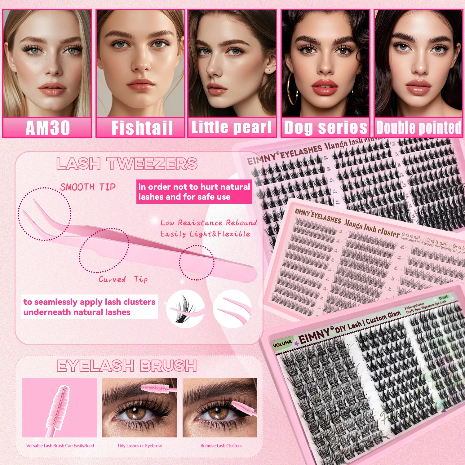 EIMNY 300 Stück Manga- und Comic-Wimpern, Einzelne Cluster-Wimpern, Anfängerfreundlich, für atemberaubende Manga- und Comic-Augen-Looks – Detail 7