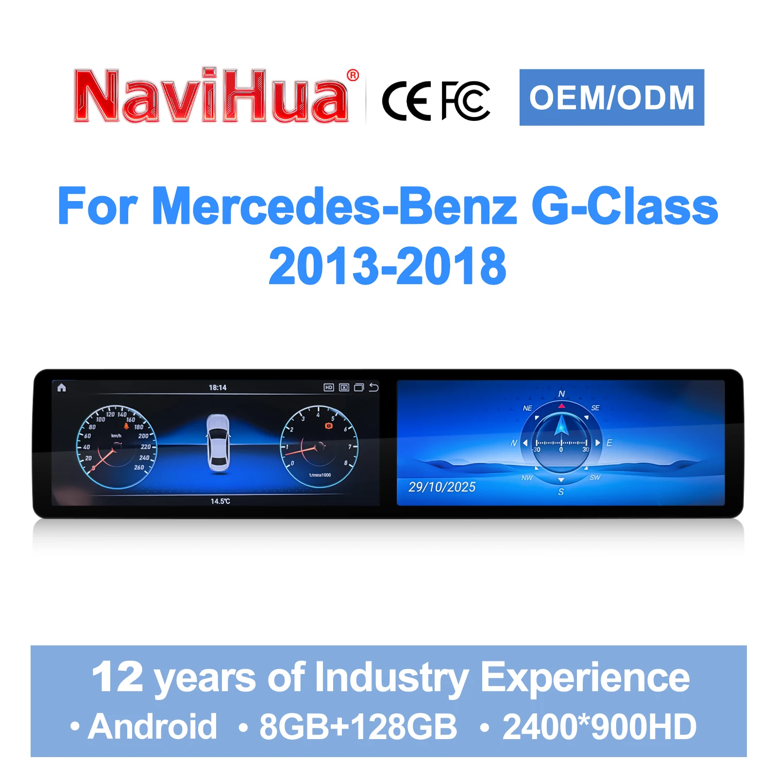 

New 12.8" Dual Screen For Mercedes Benz G Class 2013 2018 Multimedia Auto GPS Navigation Carplay Stereo Headunit Monitor Upgrade