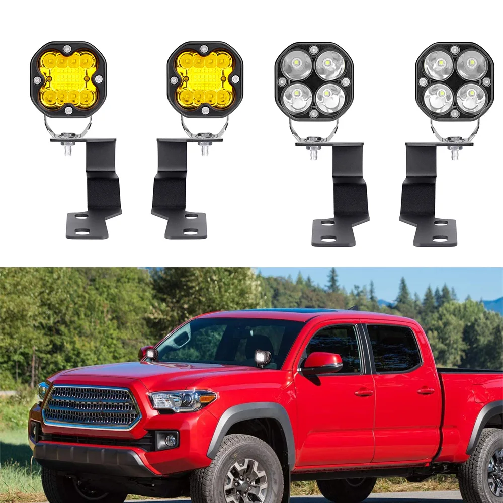 2PCS LED Work Light + Hood Mounting Work Light Bracket for Toyota Tacoma 2005-2015 Ditch Light Brackets Engine Hood