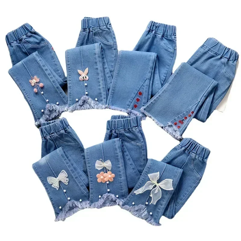 Children\'s Clothing Girls\' Jeans Spring and Autumn 2024 New Western Style Medium and Big Children Korean Style Girls Flared