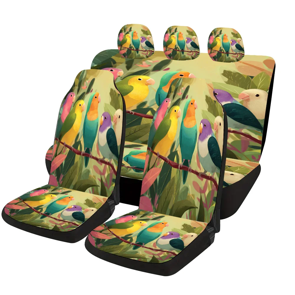A Vibrant Parrot-Themed Car Seat Cover Set Featuring A Colorful Rainbow Design, Suitable For Most Vehicles. This Stylish And Uni